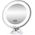 Miroir grossissant 10x led ventouse puissante batterie - lumi�re dimmable parfait pour salle de bain ...