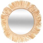Miroir lion rotin verre et raffia - d. 38 x p. 1 cm - beige moyen