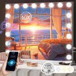 Miroir coiffeuse hollywood - nhhf - 18 led - smart bluetooth - 3 couleurs rglables - charge usb - loupe ...