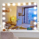 Miroir de maquillage hollywood 80 x 60 cm lumineux 3 modes miroir coiffeuse 17 ampoules led avec port ...