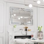 Miroir mural rectangulaire 90x60cm d�cor miroir avec cadre en bois pour salon chambre ou dressing