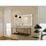 Miroir de salle de bain rectangulaire lumineux avec horloge digitale - 120 x 60 cm - aitana