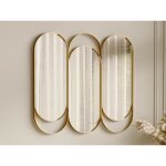 Miroir triptyque art d�co en m�tal - l. 76 x h. 69. 5 cm - dor� - jichimi