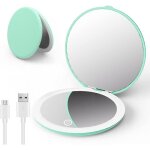 Miroir de voyage avec lumière led rechargeable 1x / 10x miroir grossissant compact de poche - cyan Miroir de voyage avec lumière led rechargeable 1x / 10x miroir grossissant compact de poche - cyan
