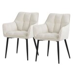 Ml - design lot de 2 chaises salle � manger en tissu �ponge cr�me chaises cuisine rembourr�e fauteuil ...