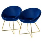 Ml - design 2 chaises de salle � manger en velours bleu assise rembourr�e avec dossier fauteuil pour ...