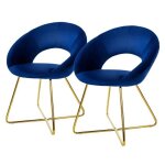 Ml - design lot de 2 chaises de salle � manger en velours bleu assise rembourr�e fauteuil pour table ...