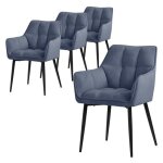 Ml - design 4x chaises salle  manger en tissu ponge bleu chaise cuisine avec assise rembourre fauteuil ...