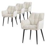 Ml - design 4x chaises salle  manger en tissu ponge crme chaises cuisine rembourre fauteuil ergonomique ...