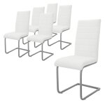 Ml - design 6 chaises  pitement de salle  manger blanc simili et mtal design cantilever haut dossier ...