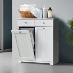 Ml - design armoire � linge avec 2 sacs blanc 75x37x90cm collecteur avec 2 tiroirs coffre panier en mdf ...