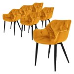 Ml - design chaise de salle � manger jaune moutarde (lot de 6) assise rembourr�e en velours �pais pieds ...