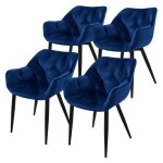 Ml - design chaise de salle � manger set de 4 pi�ces bleu fonc� chaise de cuisine avec assise rembourr�e ...