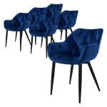 Ml - design chaise de salle � manger set de 6 pi�ces bleu fonc�e rembourr�e en velours �pais pieds m�talliques ...