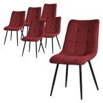 Ml - design chaise de salle � manger set de 6 rouge chaise de salon avec rev�tement en tissu et pieds ...