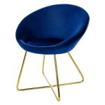 Ml - design chaise de salle  manger en velours bleu avec dossier assise rembourre pieds en mtal dor ...