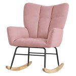 Ml - design fauteuil � bascule rose avec housse en tissu �ponge structure en acier pieds en bois naturel ...