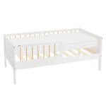 Ml - design lit denfant 70x140cm blanc - naturel avec matelas lit simple avec sommier � lattes et protection ...