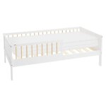 Ml - design lit denfant 80x160 cm blanc - naturel avec matelas lit simple avec sommier � lattes et protection ...