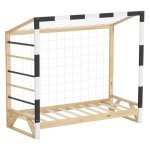 Ml - design lit denfant 80x160 cm naturel beige bois de pin avec but de football et sommier  lattes