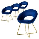 Ml - design set de 4 chaises de salle � manger en velours bleu avec dossier en demi - coque rond pieds ...