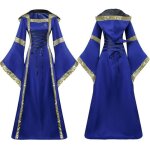 Mobigarlan medieval robe de soiree deguisement reine longue robe avec manches flares - bleu