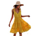 Mobigarlan robe sur - pliss�e uni bretelles pour v�tements jaune femmes fbc57