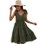 Mobigarlan robe sur - plissée uni bretelles pour vêtements vacances vert femmes Mobigarlan robe sur - plissée uni bretelles pour vêtements vacances vert femmes
