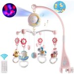 Mobile musical pour lit bb tlcommand - surenhap - rose - projection de lumires et sons