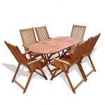 Mobilier de jardin - mothinessto - ly1400 - 1 table ovale - 6 chaises pliables - bois dacacia naturel ...