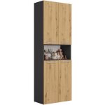 Armoire de salle de bain avec 2 paniers � ligne - cdf - meuble colonne - gris mat et aspect bois - 174x60x30 ...
