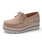 Mocassins en daim  plateforme pour femme - vitata - confort dcontract - beige
