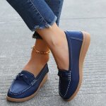 Mocassins dt en cuir souple  enfiler pour femmes chaussures plates jiushengti? - bleu