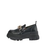 Mocassins femme - buffalo - aspha loafer chain - cuir - noir - plateforme 65cm