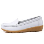 Mocassin femme en cuir bicolore légèreté doux confortable été - blanc - marque - modèle Mocassin femme en cuir bicolore légèreté doux confortable été - blanc - marque - modèle