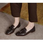 Mocassin femme en cuir de couleur unie Élégant et confortable - marron hbstore Mocassin femme en cuir de couleur unie Élégant et confortable - marron hbstore