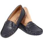 Mocassins femme en cuir croco - bleu - adulte - cousu main