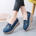 Mocassins femme en cuir souple talon haut - bleu fonce