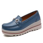 Mocassins femme en cuir souple talon haut - bleu fonce