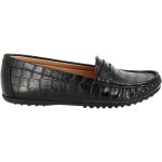 Mocassin femme - cuir synthtique croco noir - confortable et tendance