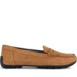 Mocassins femme - geox - kosmopolis grip moccasins camel - cro�te de cuir - semelle en caoutchouc