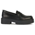 Mocassins femme - geox d spherica ec7 - cuir noir - talon plat 2. 5cm - bout rond
