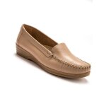 Mocassins femme - pediconfort - � plateau lisse cousu main - couleur beige - cuir