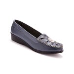 Mocassins femme - pediconfort - plateau perfor� - coloris jean / gris