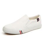 Mocassin femme - toile - blanc - plat - synth�tique
