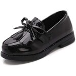 Mocassins fille en cuir frange chaussure femme pour printemps automne noir