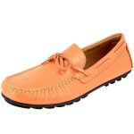 Mocassin garon en cuir vritable - belym - orange - cousu main