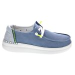 Mocassins hey dude pour femme mod�le wendy rise - blanc et bleu - dessus en textile