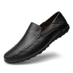Mocassins homme en cuir souple noir - doublure cuir - semelle caoutchouc - style décontracté Mocassins homme en cuir souple noir - doublure cuir - semelle caoutchouc - style décontracté
