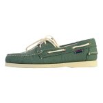 Mocassin  lacets docksides sebago 100z washed canvas - vert - militaire